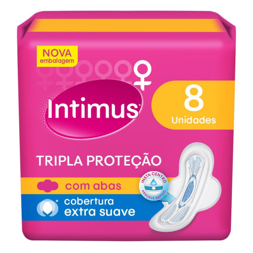 ABSORVENTE EXTERNO INTIMUS TRIPLA PROTEÇÃO SUAVE COM ABAS - 8 UNIDADES